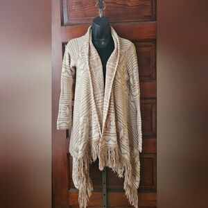 S, Sonoma, Goods For Life, Open Front Sweater, Fringe, Beige & White, Western
